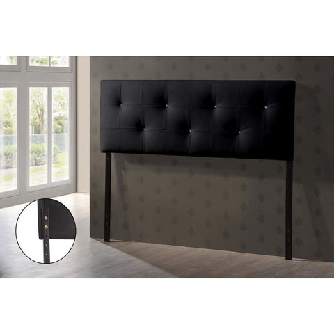 Baxton Studio Dalini Modern and Contemporary Full Black Faux Leather Headboard with Faux Crystal Buttons - Bedroom Furniture