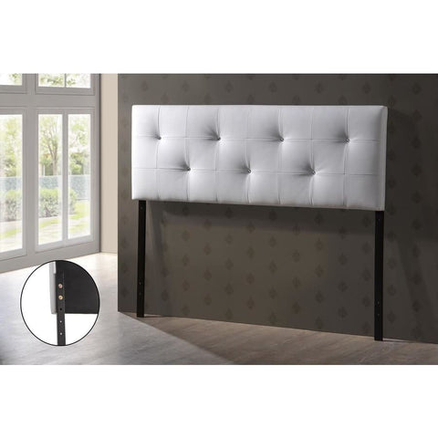 Baxton Studio Dalini Modern and Contemporary Queen White Faux Leather Headboard with Faux Crystal Buttons - Bedroom Furniture