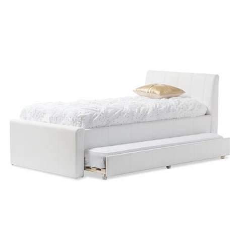 Baxton Studio Cosmo Modern and Contemporary White Faux Leather Twin Size Trundle Bed - Kids Room Furniture
