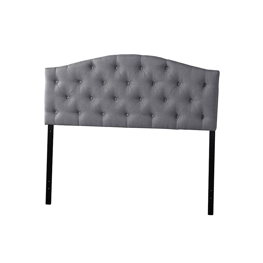 Baxton Studio Myra Modern and Contemporary Queen Size Grey Fabric Upholstered Button-tufted Scalloped Headboard - Bedroom Furniture