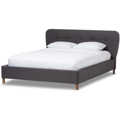Baxton Studio Germaine Mid-Century Modern Dark Grey Fabric King Size Grid-Tufting Platform Bed - Bedroom Furniture