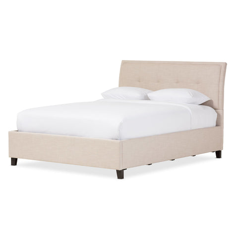 Baxton Studio Lea Modern and Contemporary Beige Mix-Linen Queen Size Storage Platform Bed - Bedroom Furniture