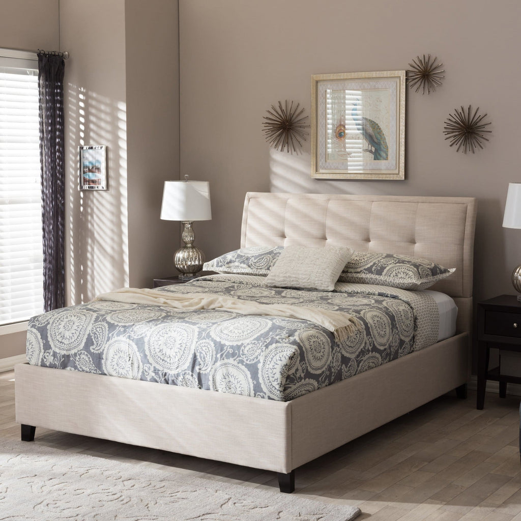 Baxton Studio Lea Modern and Contemporary Beige Mix-Linen Queen Size Storage Platform Bed - Bedroom Furniture