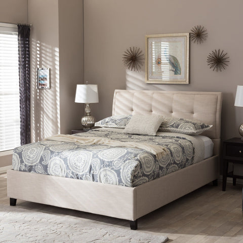Baxton Studio Lea Modern and Contemporary Beige Mix-Linen Queen Size Storage Platform Bed - Bedroom Furniture