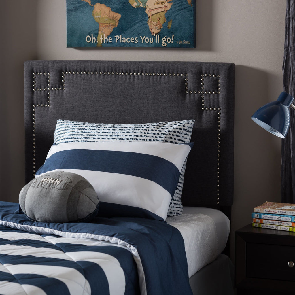 Baxton Studio Geneva Modern and Contemporary Dark Grey Fabric Upholstered Twin Size Headboard - Kids Room Furniture