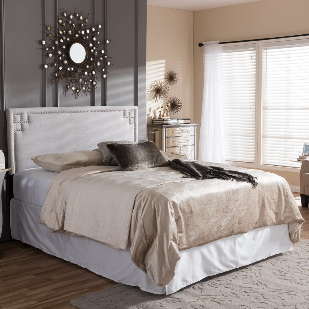 Baxton Studio Geneva Modern and Contemporary Grayish Beige Fabric Upholstered Queen Size Headboard - Bedroom Furniture