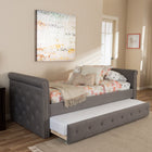 Baxton Studio Swamson Modern and Contemporary Grey Fabric Tufted Twin Size Daybed with Roll-out Trundle Guest Bed - Kids Room Furniture