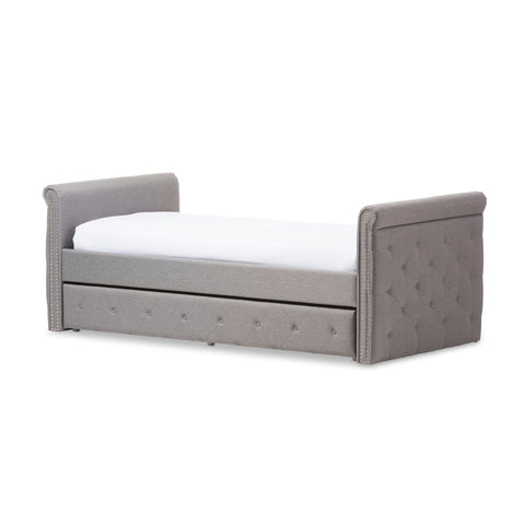 Baxton Studio Swamson Modern and Contemporary Grey Fabric Tufted Twin Size Daybed with Roll-out Trundle Guest Bed - Kids Room Furniture