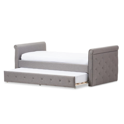 Baxton Studio Swamson Modern and Contemporary Grey Fabric Tufted Twin Size Daybed with Roll-out Trundle Guest Bed - Kids Room Furniture