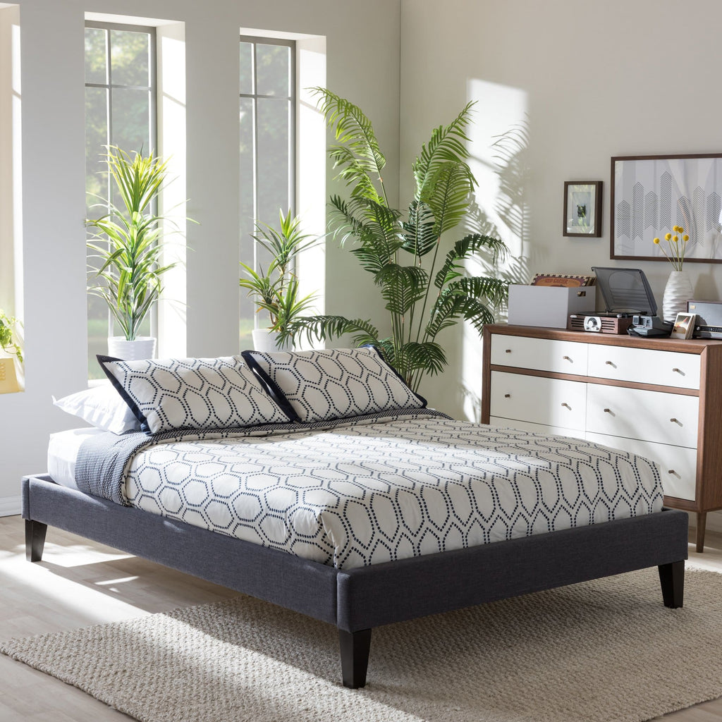 Baxton Studio Lancashire Modern and Contemporary Grey Fabric Upholstered Full Size Bed Frame with Tapered Legs - Bedroom Furniture