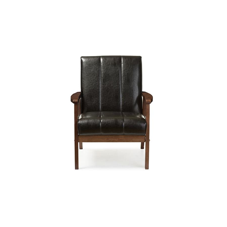 Baxton Studio Nikko Mid-century Modern Scandinavian Style Black Faux Leather Wooden Lounge Chair - Living Room Furniture