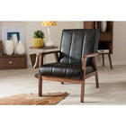 Baxton Studio Nikko Mid-century Modern Scandinavian Style Black Faux Leather Wooden Lounge Chair - Living Room Furniture