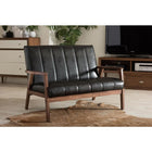 Baxton Studio Nikko Mid-century Modern Scandinavian Style Black Faux Leather Wooden 2-Seater Loveseat - Living Room Furniture