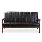 Baxton Studio Nikko Mid-century Modern Scandinavian Style Black Faux Leather Wooden 3-Seater Sofa - Living Room Furniture