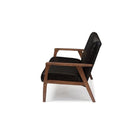 Baxton Studio Nikko Mid-century Modern Scandinavian Style Black Faux Leather Wooden 3-Seater Sofa - Living Room Furniture