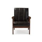 Baxton Studio Nikko Mid-century Modern Scandinavian Style Dark Brown Faux Leather Wooden Lounge Chair - Living Room Furniture