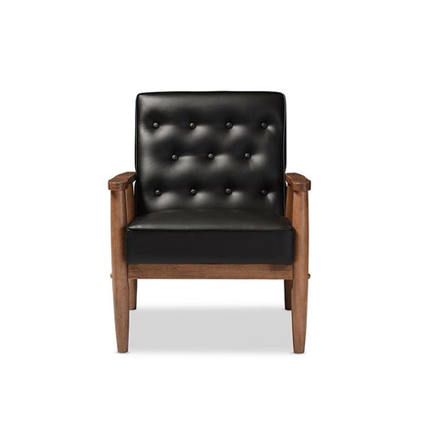 Baxton Studio Sorrento Mid-century Retro Modern Black Faux Leather Upholstered Wooden Lounge Chair - Living Room Furniture