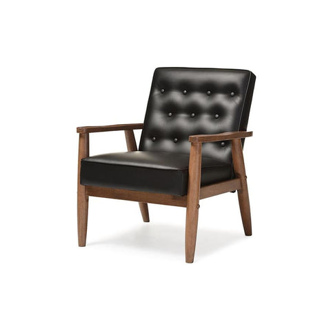 Baxton Studio Sorrento Mid-century Retro Modern Black Faux Leather Upholstered Wooden Lounge Chair - Living Room Furniture