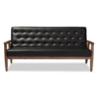 Baxton Studio Sorrento Mid-century Retro Modern Black Faux Leather Upholstered Wooden 3-seater Sofa - Living Room Furniture