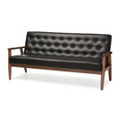 Baxton Studio Sorrento Mid-century Retro Modern Black Faux Leather Upholstered Wooden 3-seater Sofa - Living Room Furniture