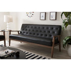 Baxton Studio Sorrento Mid-century Retro Modern Black Faux Leather Upholstered Wooden 3-seater Sofa - Living Room Furniture