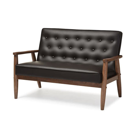 Baxton Studio Sorrento Mid-century Retro Modern Brown Faux Leather Upholstered Wooden 2-seater Loveseat - Living Room Furniture