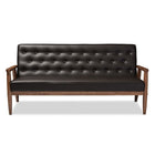 Baxton Studio Sorrento Mid-century Retro Modern Brown Faux Leather Upholstered Wooden 3-seater Sofa - Living Room Furniture