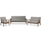 Baxton Studio Sorrento Mid-century Retro Modern Grey Fabric Upholstered Wooden 3 Piece Living room Set - Living Room Furniture