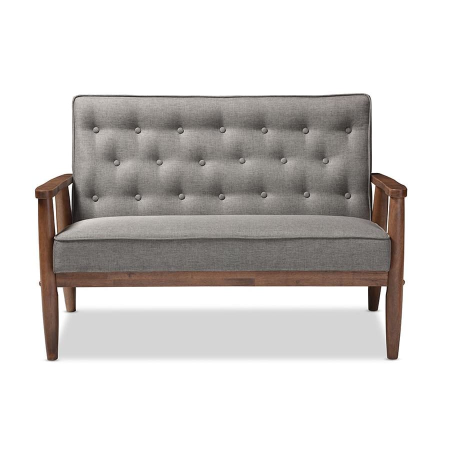 Baxton Studio Sorrento Mid-century Retro Modern Grey Fabric Upholstered Wooden 2-seater Loveseat - Living Room Furniture