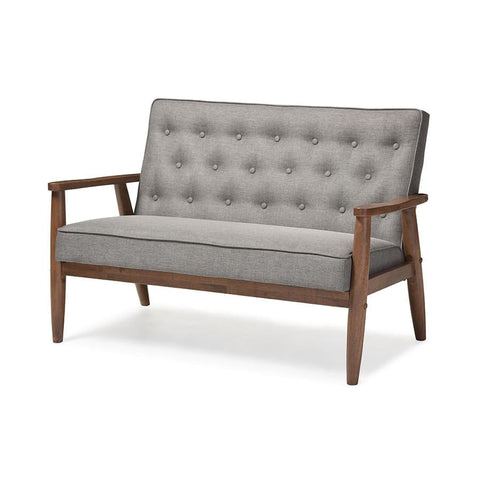 Baxton Studio Sorrento Mid-century Retro Modern Grey Fabric Upholstered Wooden 2-seater Loveseat - Living Room Furniture