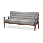 Baxton Studio Sorrento Mid-century Retro Modern Grey Fabric Upholstered Wooden 3-seater Sofa - Living Room Furniture