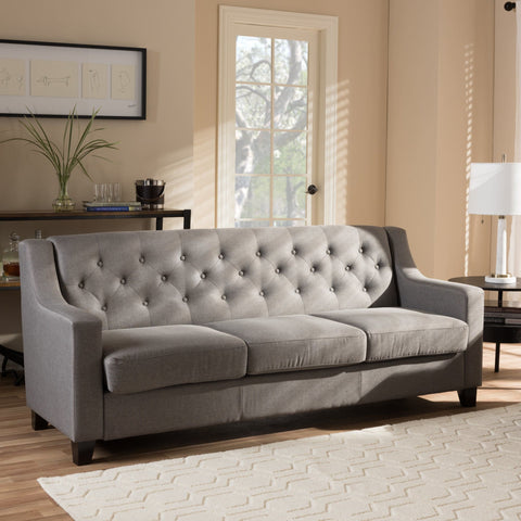 Baxton Studio Arcadia Modern and Contemporary Grey Fabric Upholstered Button-Tufted Living Room 3-Seater Sofa - Living Room Furniture