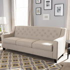 Baxton Studio Arcadia Modern and Contemporary Light Beige Fabric Upholstered Button-Tufted Living Room 3-Seater Sofa - Living Room Furniture