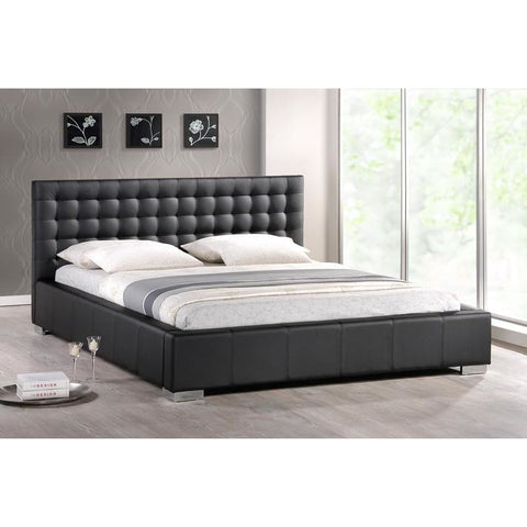 Baxton Studio Madison Black Modern Bed with Upholstered Headboard (Queen Size) - Bedroom Furniture