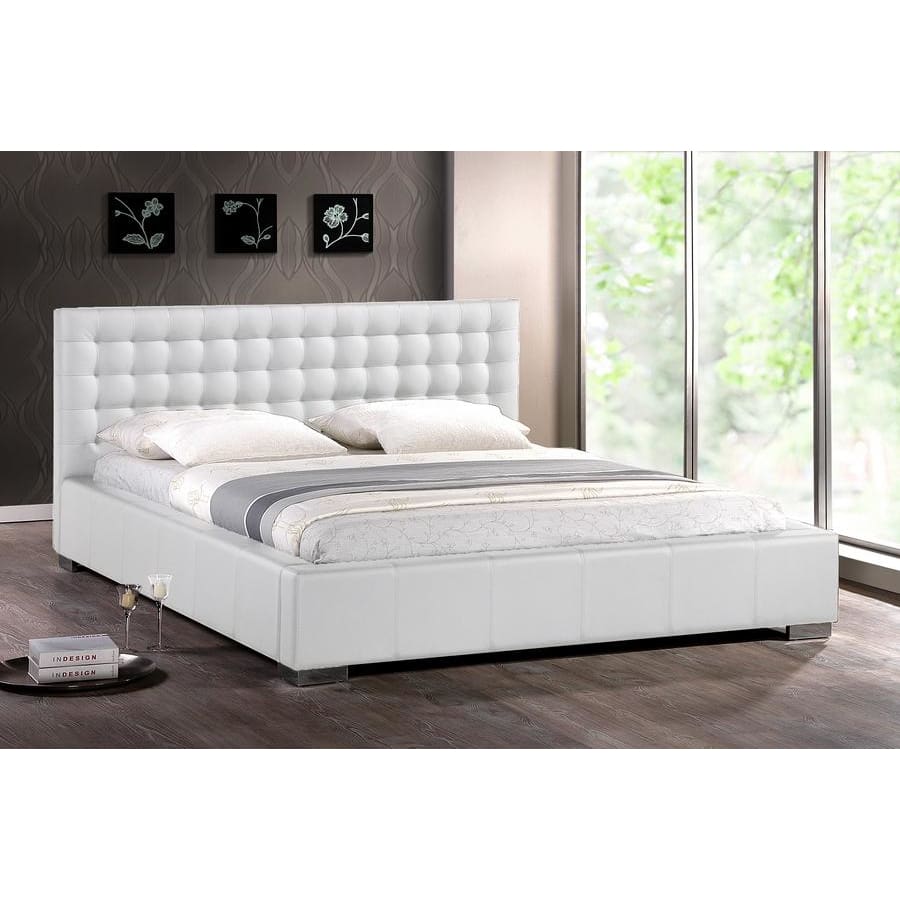 Baxton Studio Madison White Modern Bed with Upholstered Headboard (Queen Size) - Bedroom Furniture