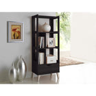 Baxton Studio Kalien Modern and Contemporary Dark Brown Wood Leaning Bookcase with Display Shelves and One Drawer - Living Room Furniture