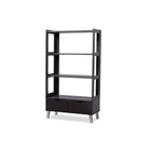Baxton Studio Kalien Modern and Contemporary Dark Brown Wood Leaning Bookcase with Display Shelves and Two Drawers - Living Room Furniture