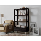 Baxton Studio Kalien Modern and Contemporary Dark Brown Wood Leaning Bookcase with Display Shelves and Two Drawers - Living Room Furniture