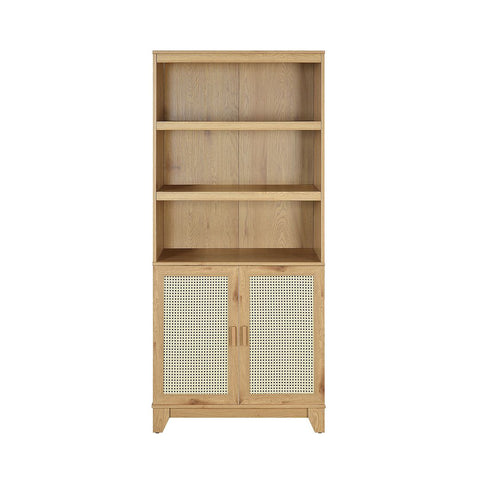 Manhattan Comfort Sheridan Modern Cane Bookcase with Adjustable Shelves in Nature-Modern Room Deco