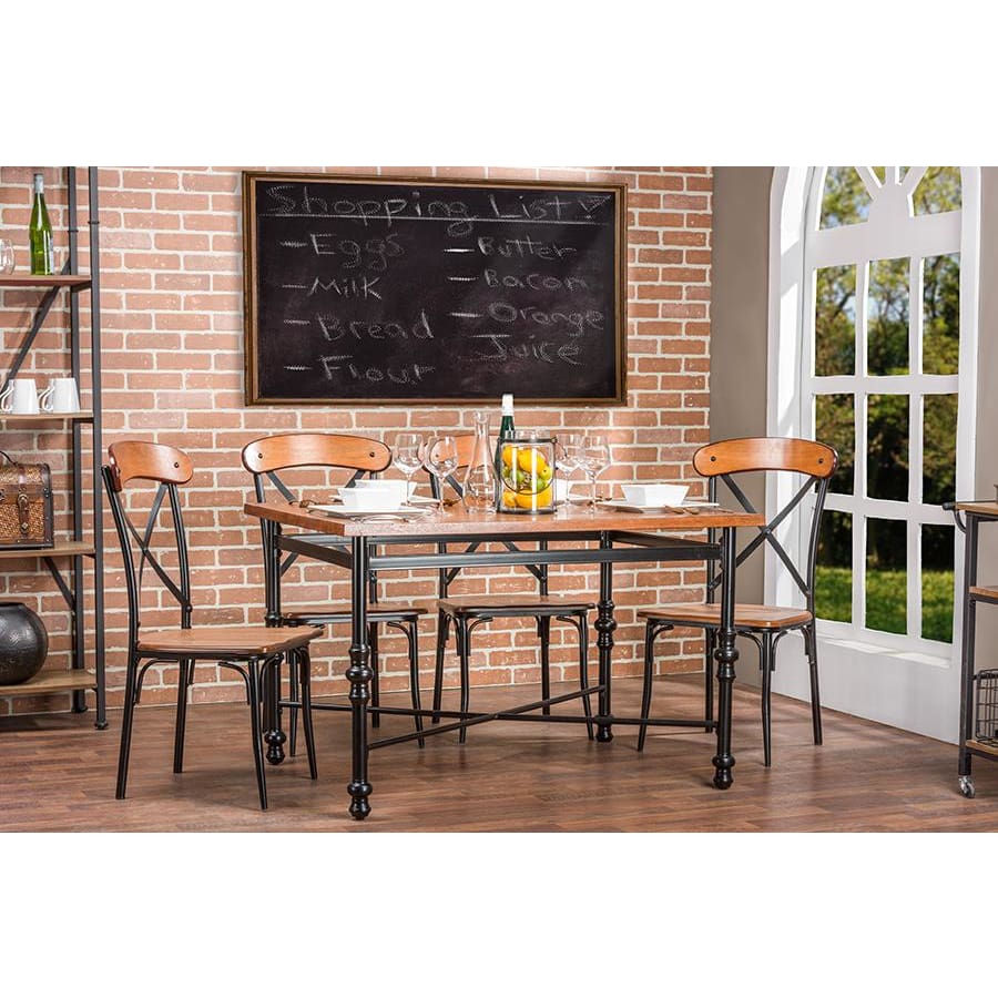 Baxton Studio Broxburn Light Brown Wood & Metal 5-Piece Dining Set - Dining Room