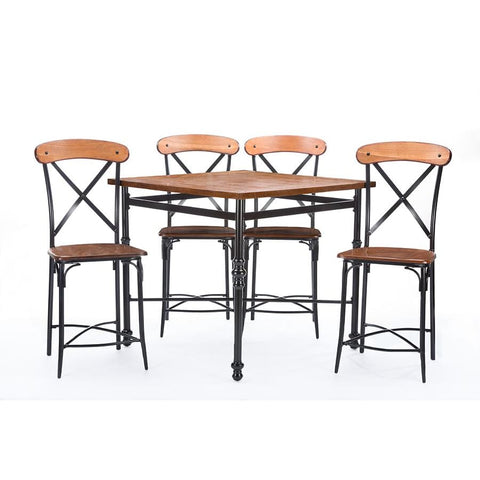 Baxton Studio Broxburn Light Brown Wood & Metal 5-Piece Pub Set - Bar Furniture