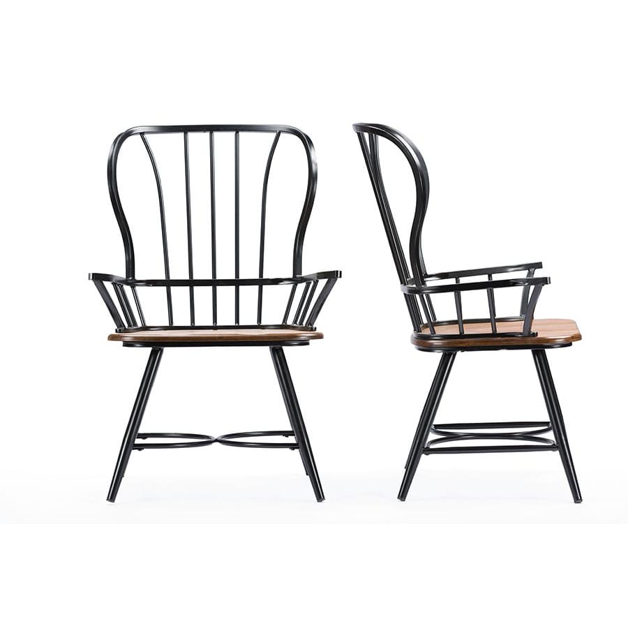 Baxton Studio Longford Dark-Walnut Wood and Black Metal Vintage Industrial Dining Arm Chair - Dining Room