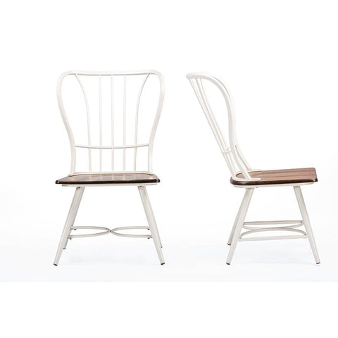 Baxton Studio Longford Dark-Walnut Wood and White Metal Vintage Industrial Dining Chair - Dining Room