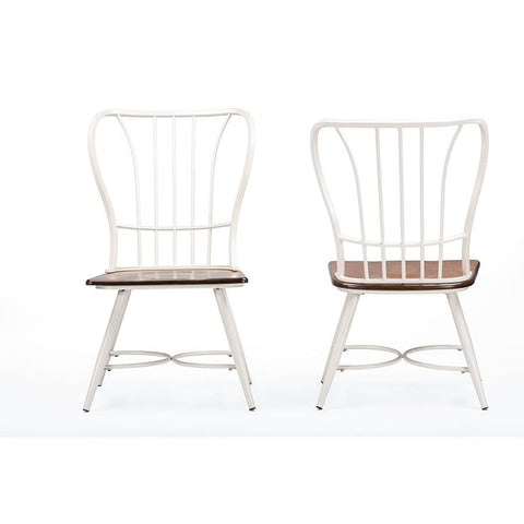 Baxton Studio Longford Dark-Walnut Wood and White Metal Vintage Industrial Dining Chair - Dining Room