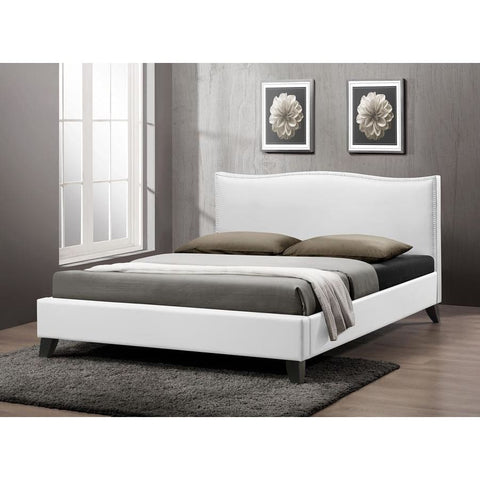 Baxton Studio Battersby White Modern Bed with Upholstered Headboard - Queen Size - Bedroom Furniture