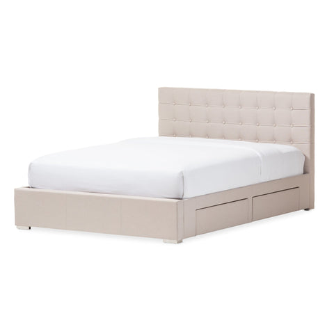 Baxton Studio Rene Modern and Contemporary Beige Fabric 4-drawer Queen Size Storage Platform Bed - Bedroom Furniture