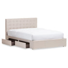 Baxton Studio Rene Modern and Contemporary Beige Fabric 4-drawer Queen Size Storage Platform Bed - Bedroom Furniture