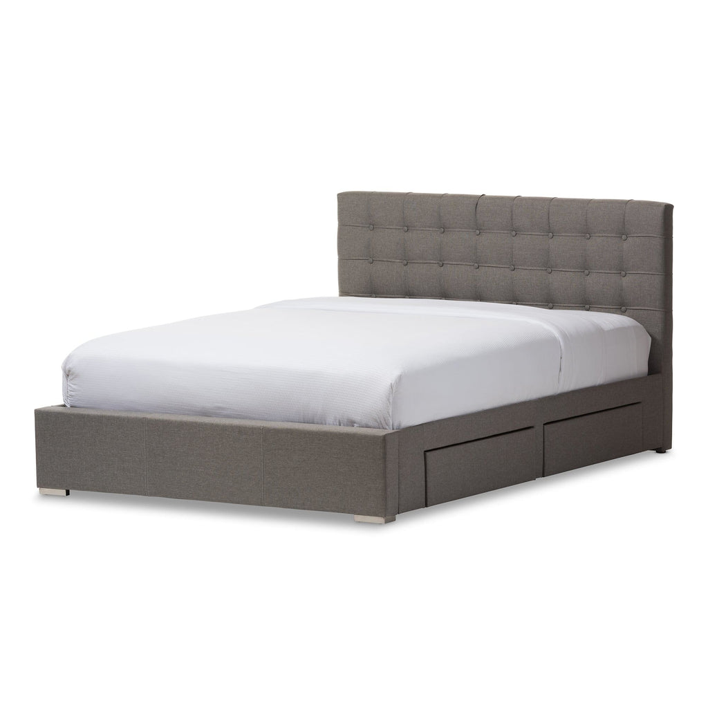 Baxton Studio Rene Modern and Contemporary King Size Grey Fabric 4-drawer Storage Platform Bed - Bedroom Furniture