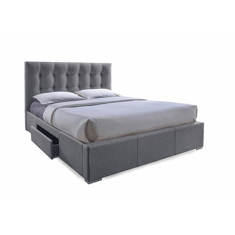 Baxton Studio Sarter Contemporary Grid-Tufted Grey Fabric Upholstered Storage King-Size Bed with 2-drawer - Bedroom Furniture