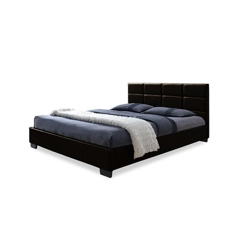 Baxton Studio Vivaldi Modern and Contemporary Dark Brown Faux Leather Padded Platform Base Queen Size Bed Frame - Bedroom Furniture